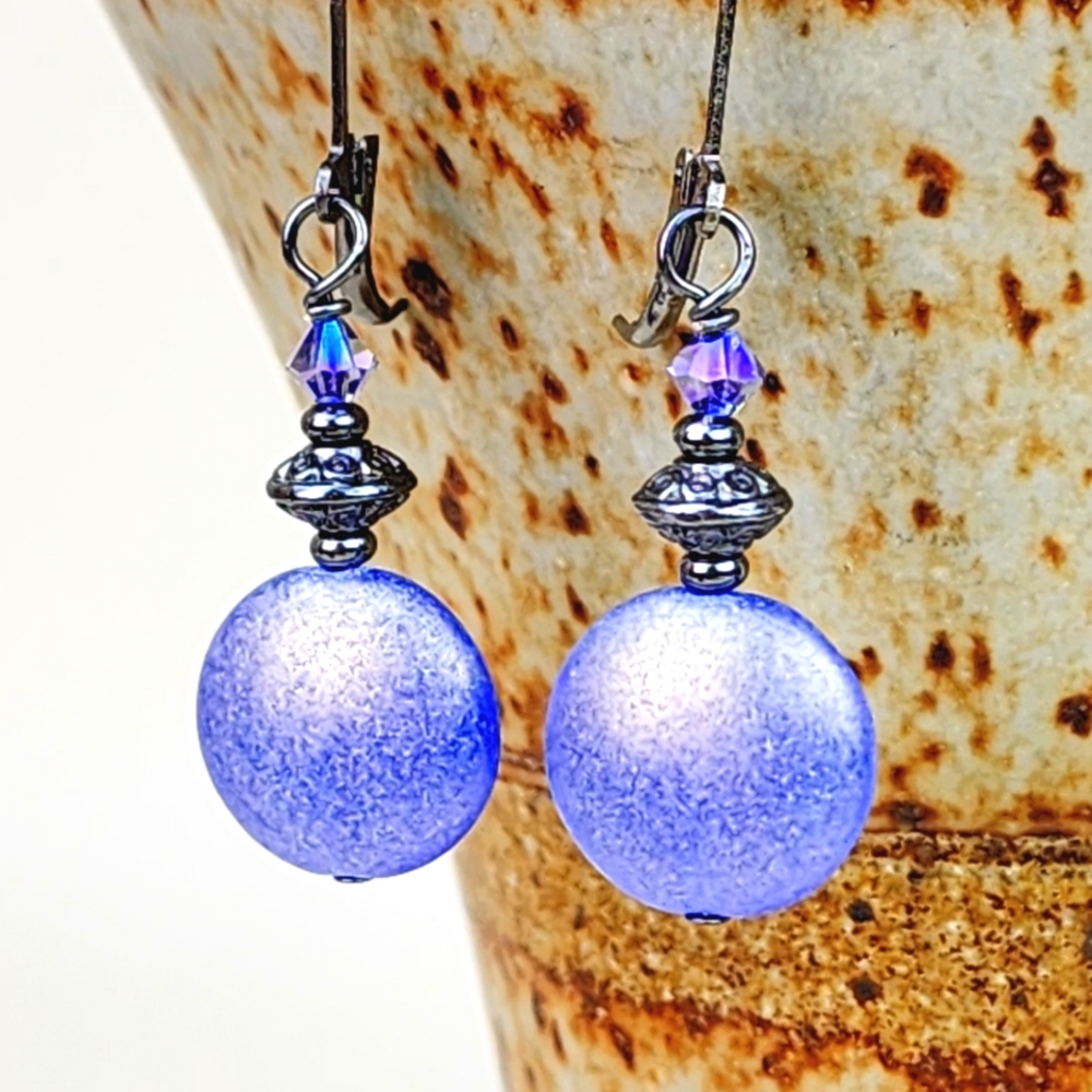 Stunning‎ Purple Earrings with Satin Finish, Handcrafted Earrings